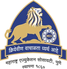 Maharashtra Education Society, Pune crest showing a lion above a Marathi motto ribbon